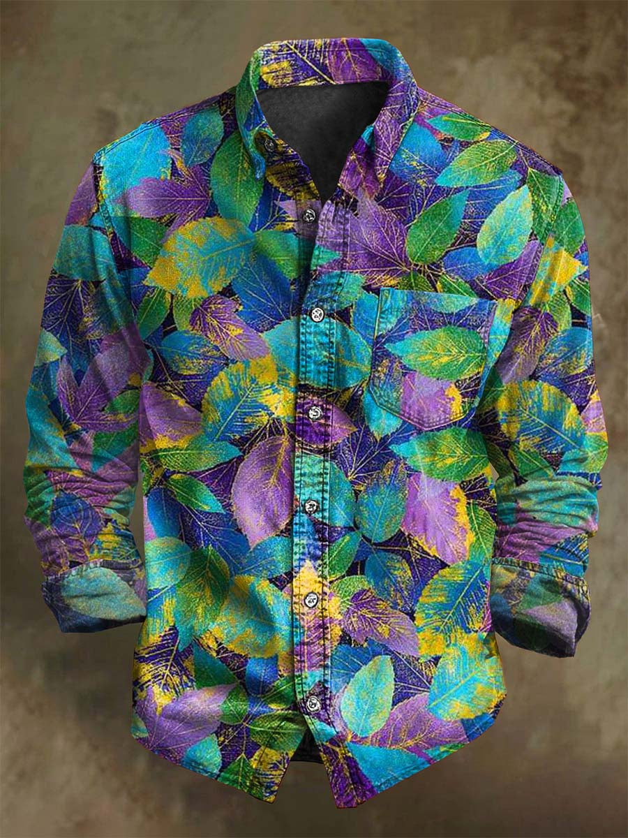 Chemise décontractée à manches longues avec motif coloré de feuilles d'érable