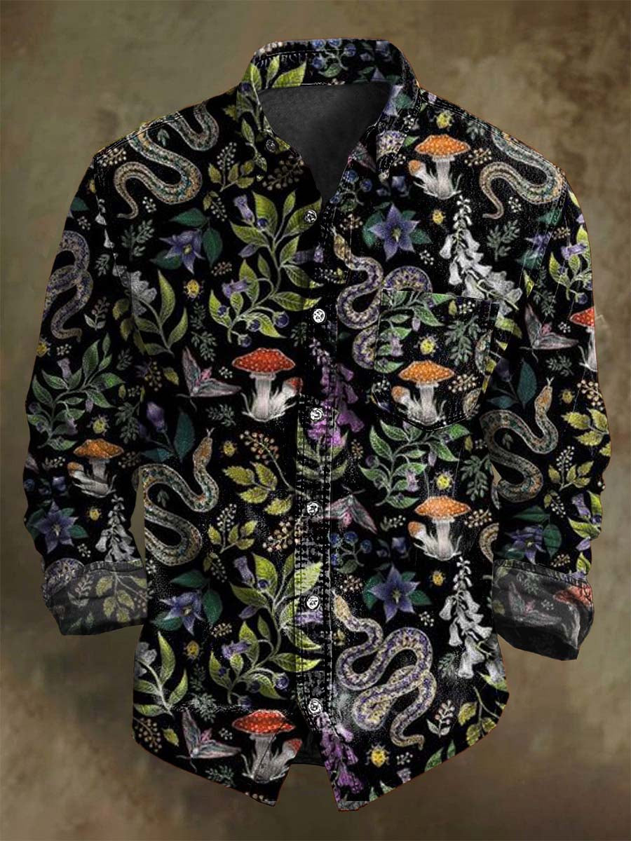 Chemise décontractée à manches longues avec motif serpent sur fond foncé