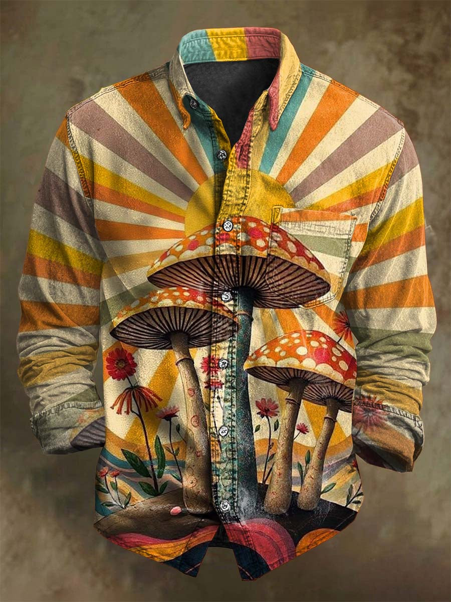 Chemise décontractée à manches longues avec motif de champignon psychédélique pour Halloween