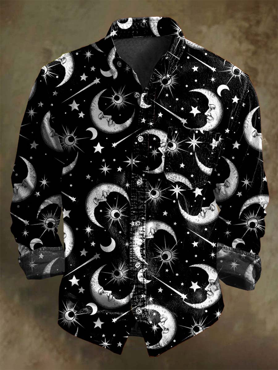 Chemise décontractée à manches longues motif Galaxy Soleil Lune