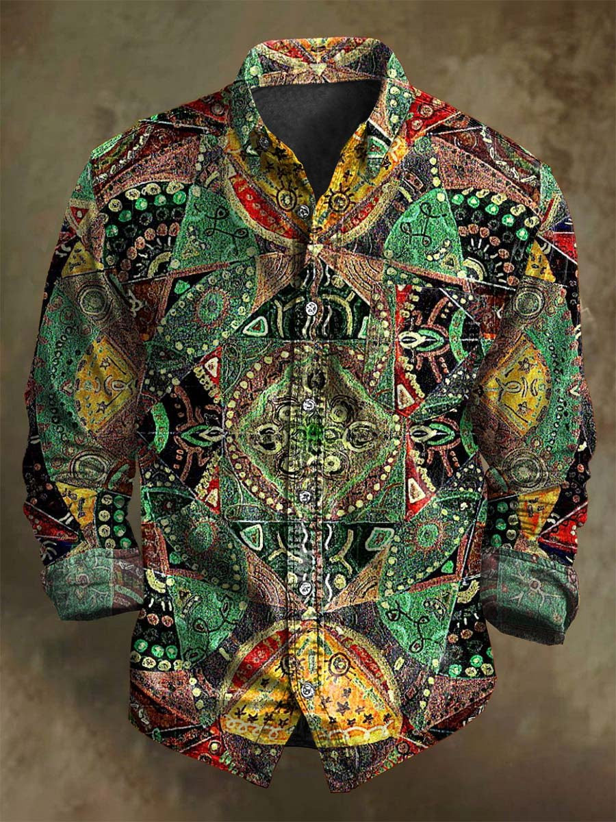 Chemise décontractée à manches longues au motif tribal rétro