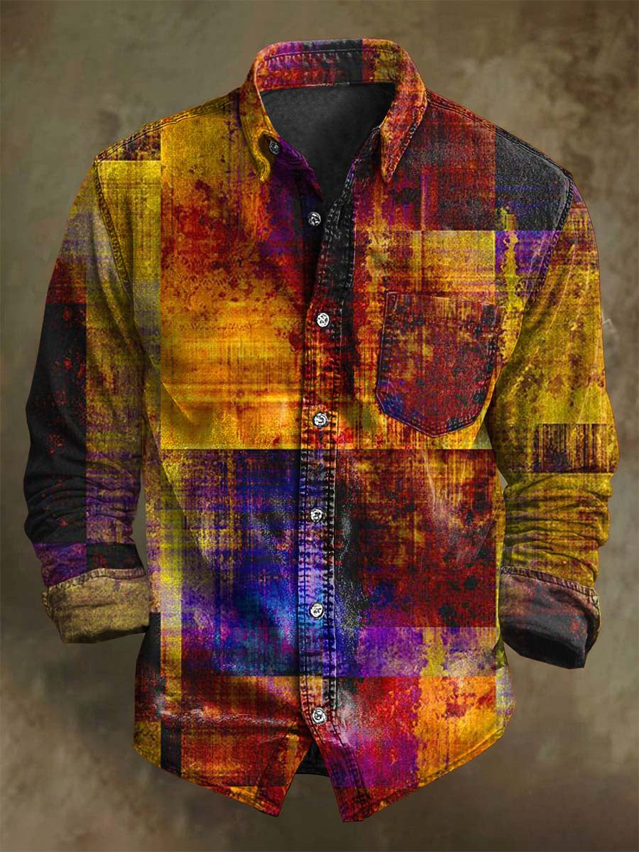 T-shirt long à manches, style décontracté avec impression artistique vintage colorée