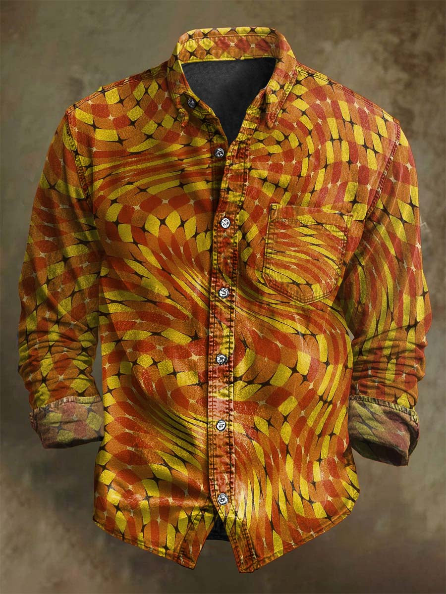 Chemise Décontractée à Manches Longues avec Imprimé Géométrique Art Abstrait