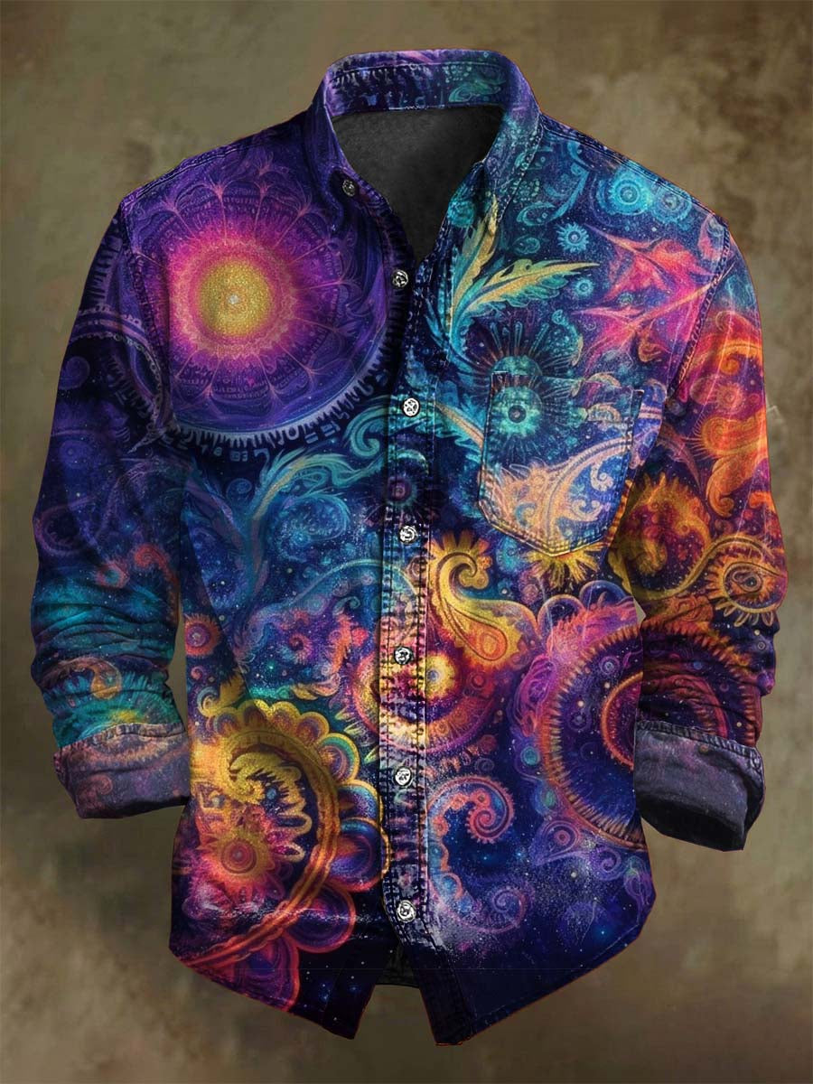 Chemise Décontractée à Manches Longues avec Impression Abstraite de Galaxie Spatiale