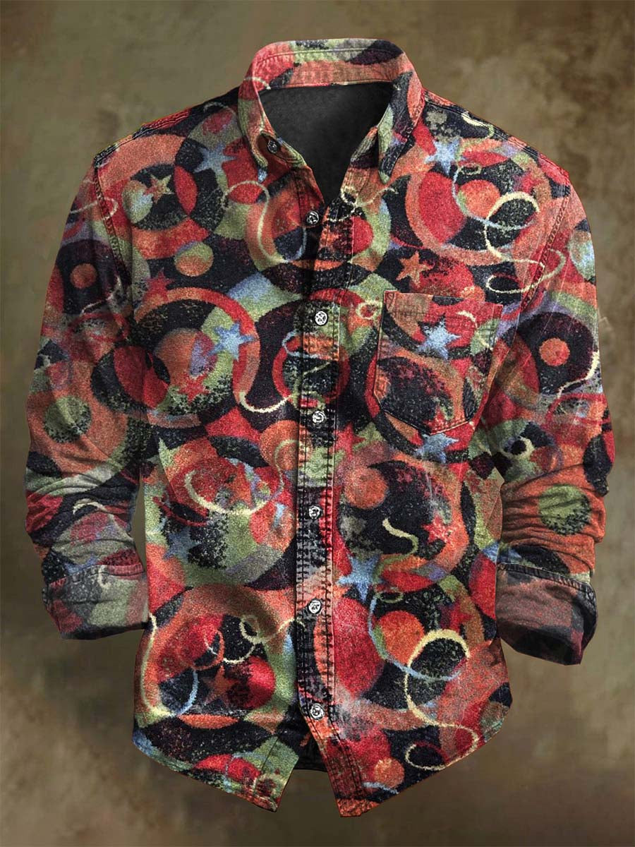 Chemise Longue à Manches Imprimée Étoiles et Cercles Abstraits