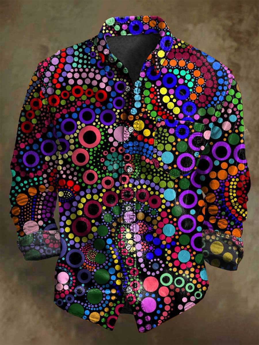 Chemise à manches longues décontractée avec motif à pois multicolores