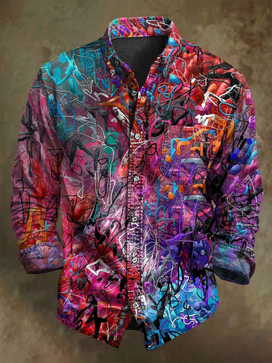 T-shirt long à manches avec motif d'art abstrait en peinture à l'huile