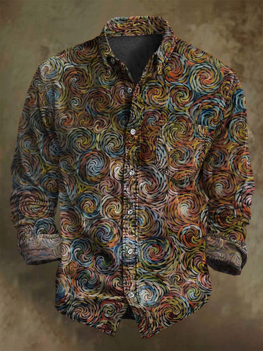 Chemise décontractée à manches longues avec motif vintage à effet huile