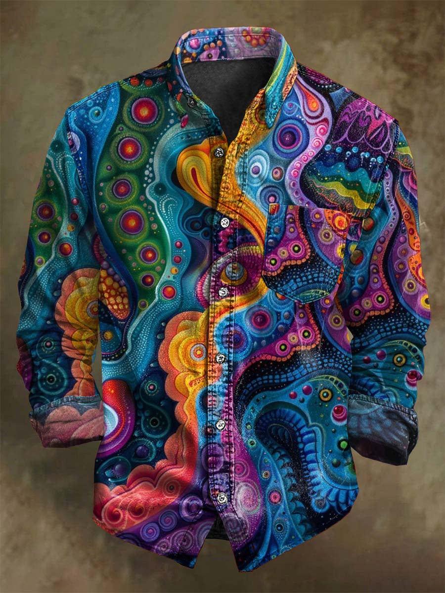 Chemise décontractée à manches longues avec motif abstrait aux couleurs de sable mouvant