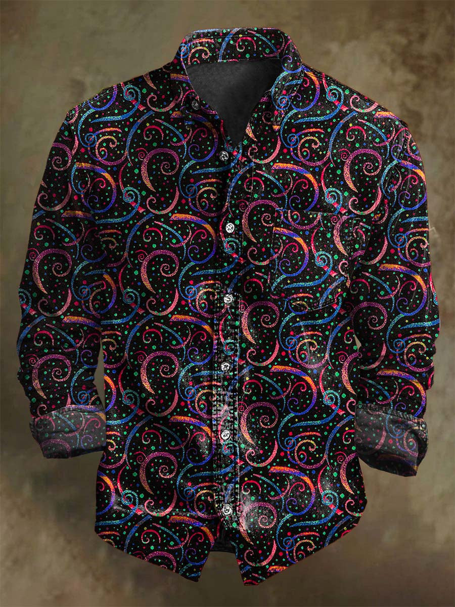 Chemise décontractée à manches longues avec motif floral vintage lumineux