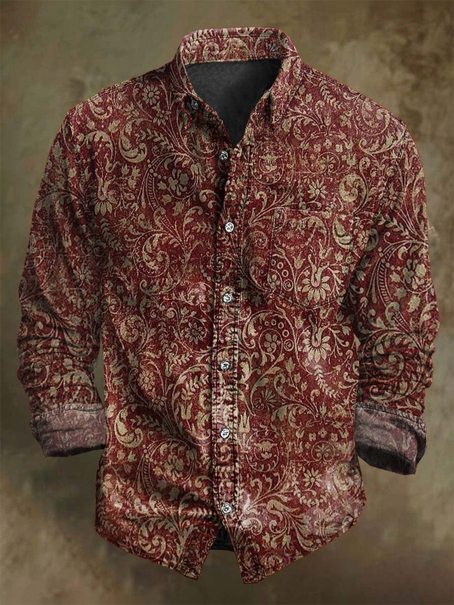 Chemise décontractée à manches longues avec motif floral rétro