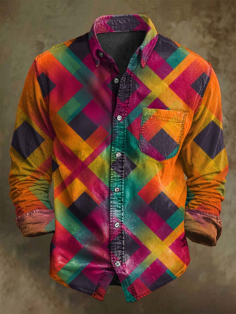 Chemise à manches longues en tartan vintage à la coupe décontractée