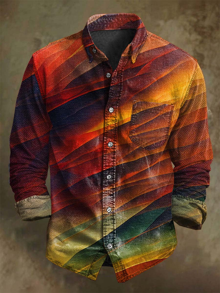 Chemise décontractée à manches longues avec motifs abstraits de rayures colorées