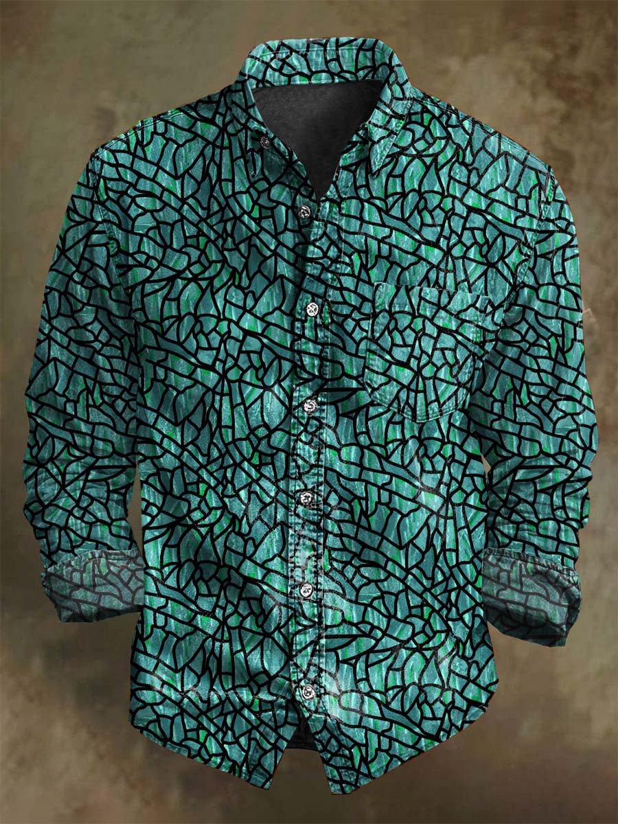 Chemise Décontractée à Manches Longues à Motif Plaid Irregulier