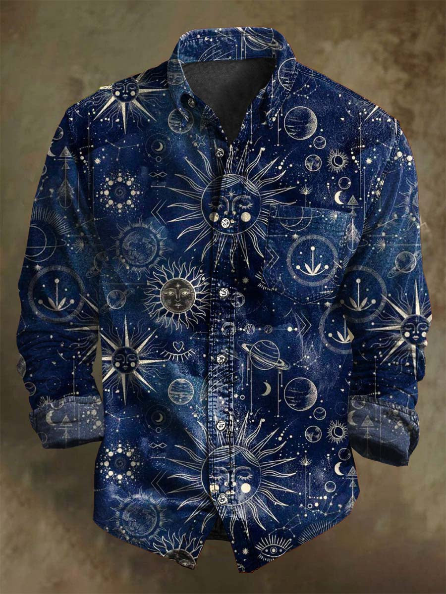 Chemise Décontractée à Manches Longues avec Imprimé Abstrait de Galaxie Spatiale