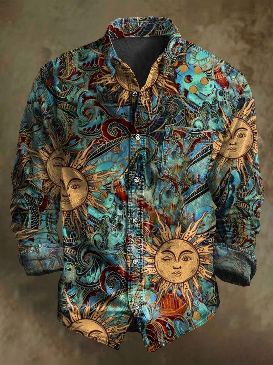 Chemise Longue à Manches avec Imprimé Abstrait de Soleil