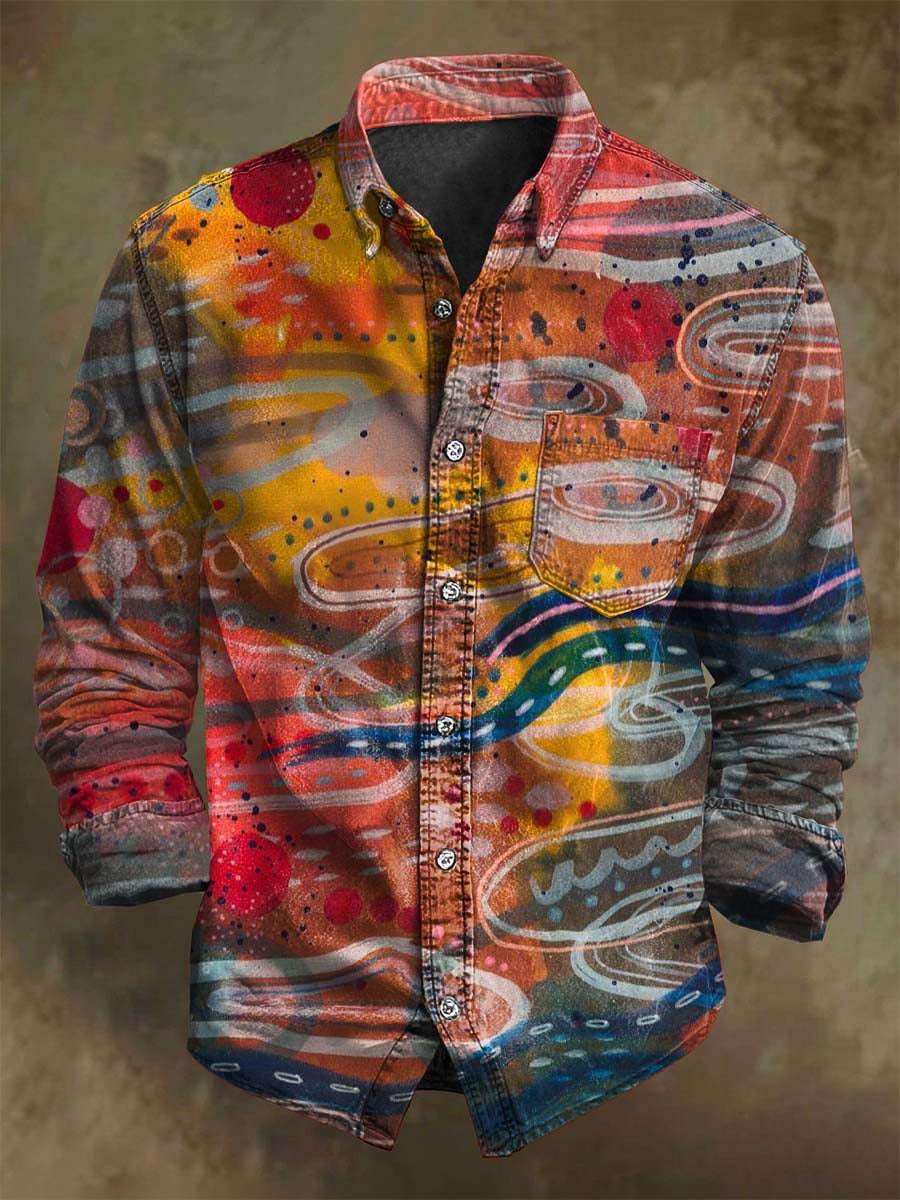 T-shirt Décontracté à Manches Longues avec Impression Abstraite de Conflit de Couleurs