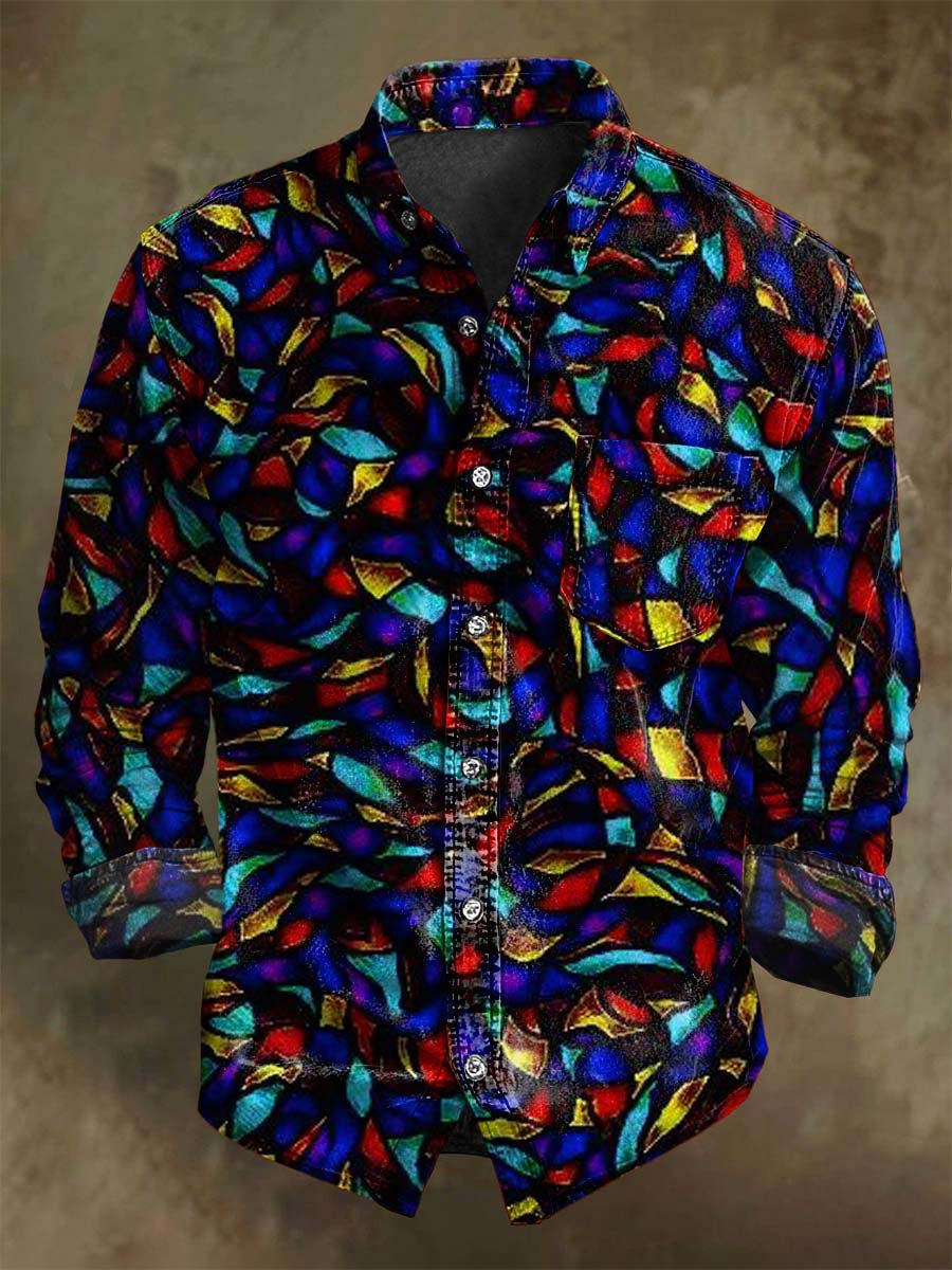 Chemise décontractée à manches longues avec motif géométrique asymétrique