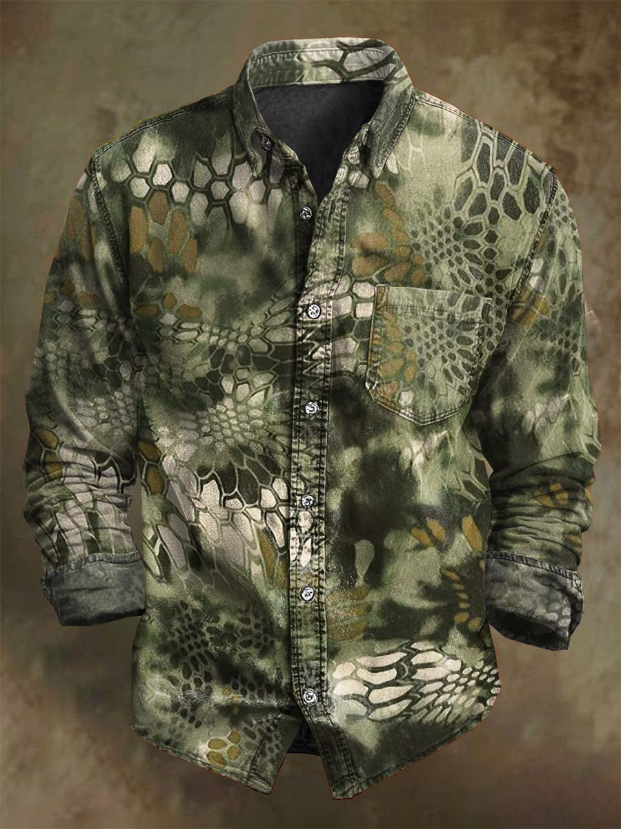 Chemise décontractée à manches longues avec motif camouflage abstrait