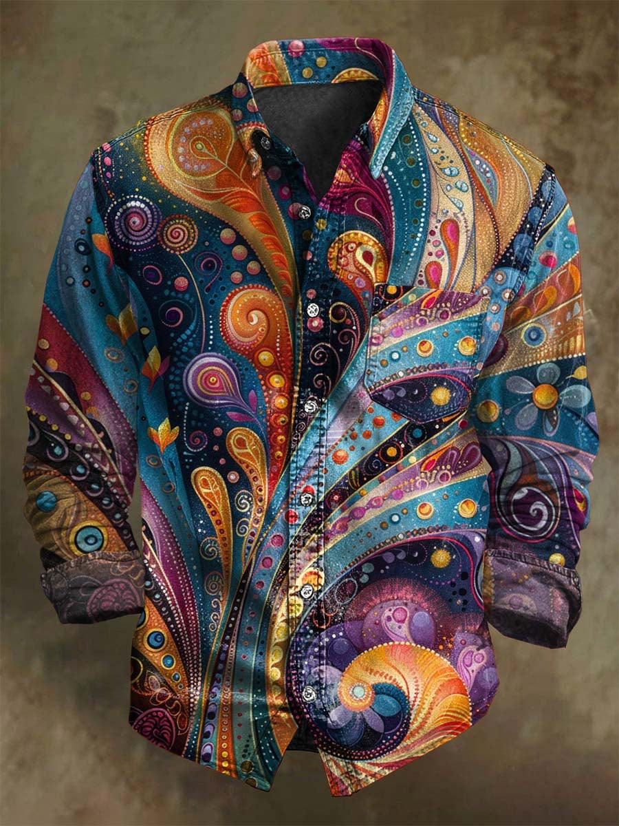 Chemise décontractée à manches longues avec motif floral abstrait coloré