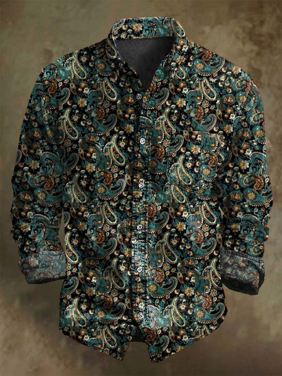 Chemise décontractée à manches longues avec motif paisley vintage