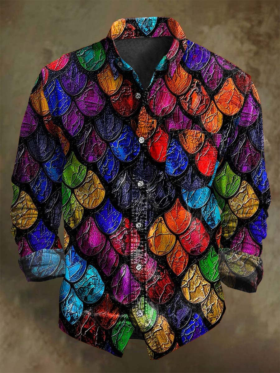 Chemise décontractée à manches longues avec impression abstraite de peinture à l'huile colorée