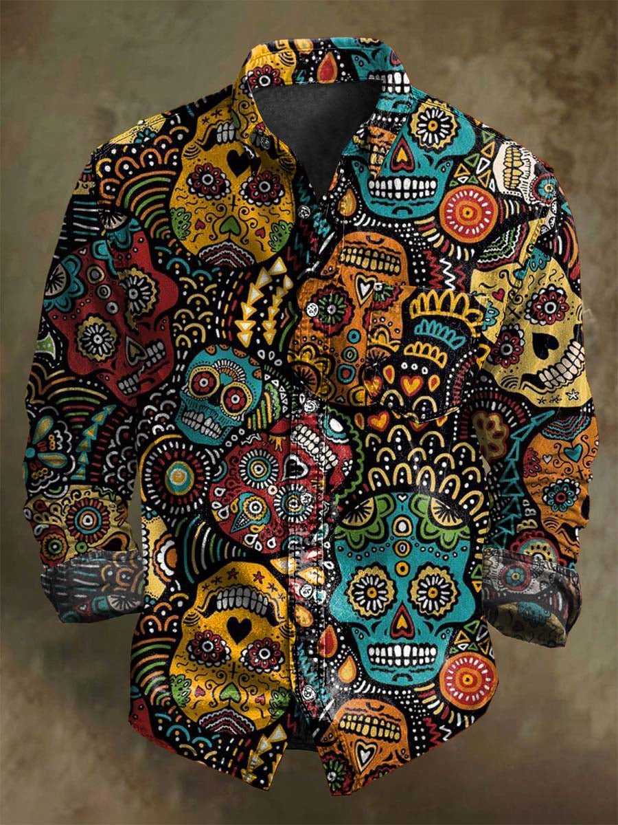 Chemise décontractée à manches longues avec motif de crâne abstrait