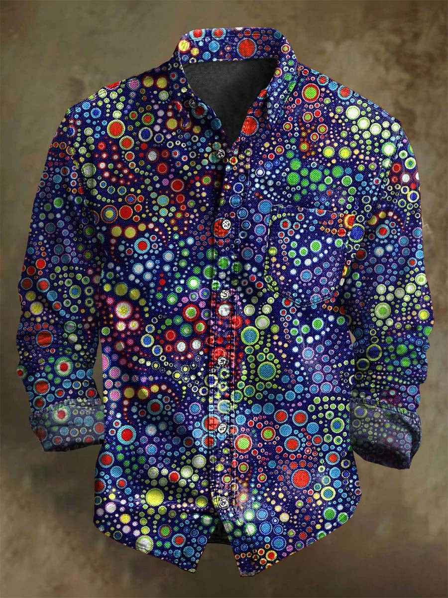 Chemise décontractée à manches longues avec imprimé à pois vintage colorés