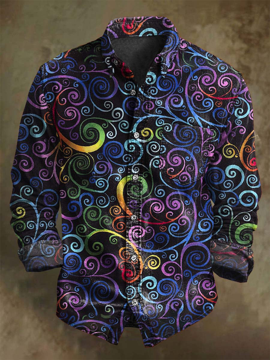 Chemise décontractée à manches longues avec motif vintage arc-en-ciel