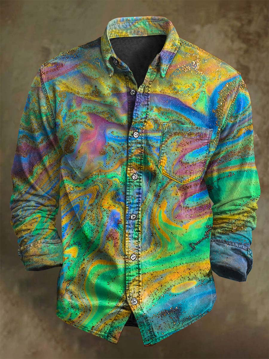 Chemise décontractée à manches longues avec motif marbré abstrait en fluo