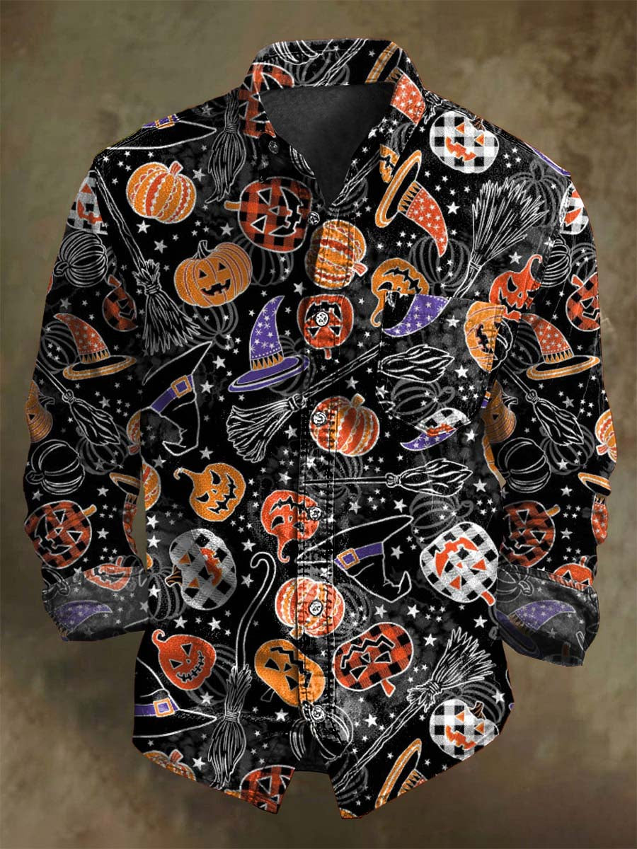 T-shirt à manches longues décontracté avec motif de chapeau de sorcière et citrouille d'Halloween