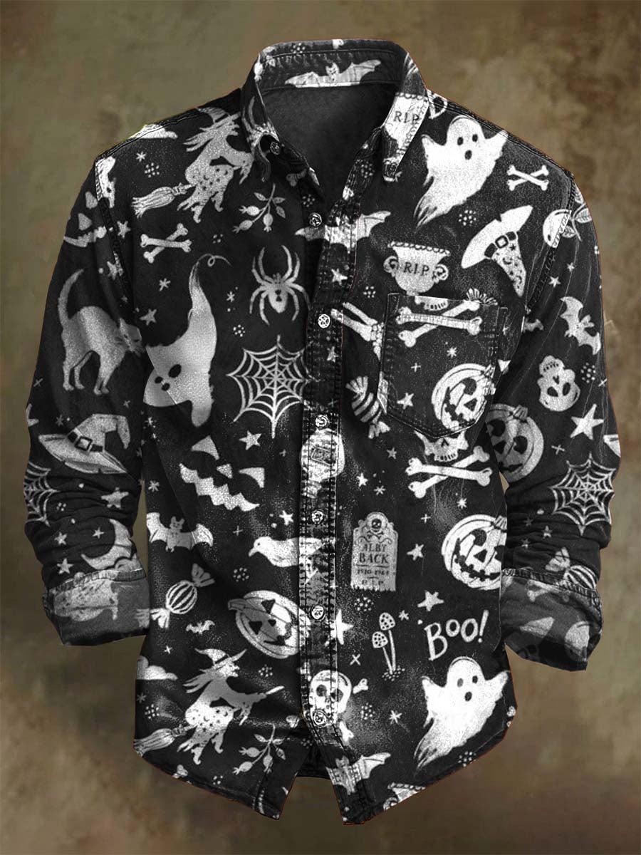 T-shirt long à manches avec motif de fantôme de citrouille d'Halloween