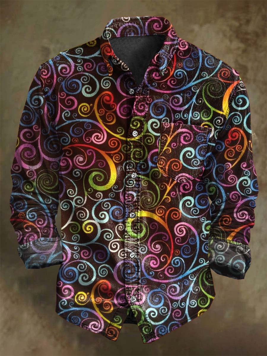 Chemise décontractée à manches longues avec motif spiral rétro