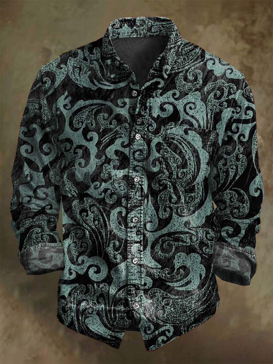 Chemise décontractée à manches longues avec motif rétro oriental