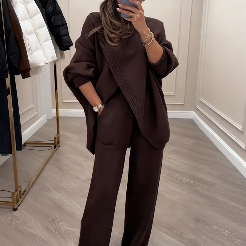 🔥 59 % DE REMISE ! NOUVEAUTÉ ! Ensemble 2 pièces pour femme – Pull asymétrique + pantalon large, coupe ample en tissu doux et ultra confortable 👚✨ ✅ Livraison offerte